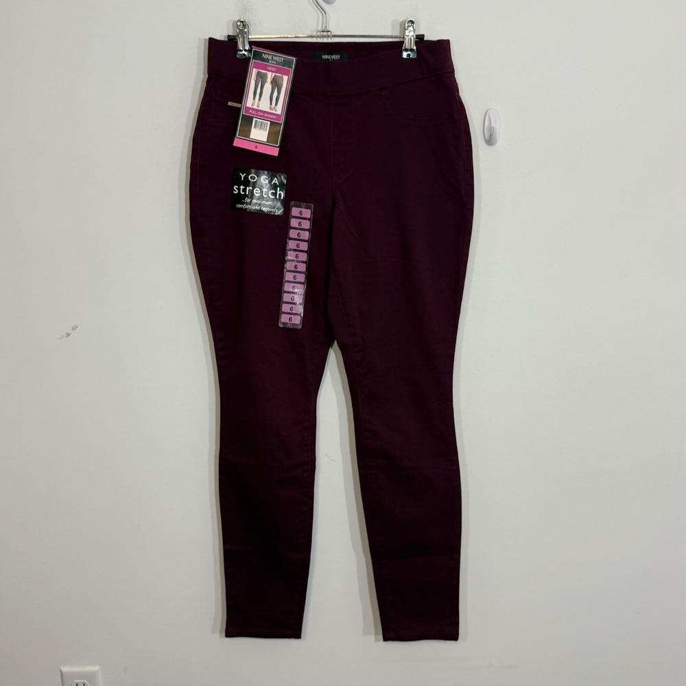 Nine West Womens Heidi Pull On Skinny Jeans 6 Burgundy Yoga Stretch Career
